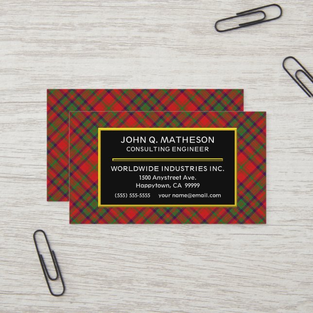 Scottish Clan Matheson Tartan Plaid Business Card (Front/Back In Situ)