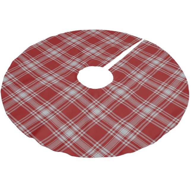 Scottish Clan Menzies Red White Tartan Brushed Polyester Tree Skirt (Angled)