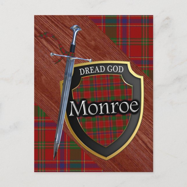 Scottish Clan Monroe Munro Tartan Shield and Sword Postcard (Front)