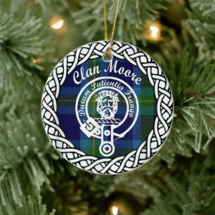 Scottish Clan Moore Tartan and Crest Ceramic Ornament