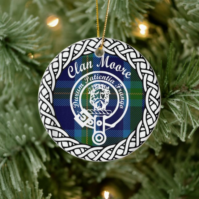Scottish Clan Moore Tartan and Crest Ceramic Ornament (Tree)