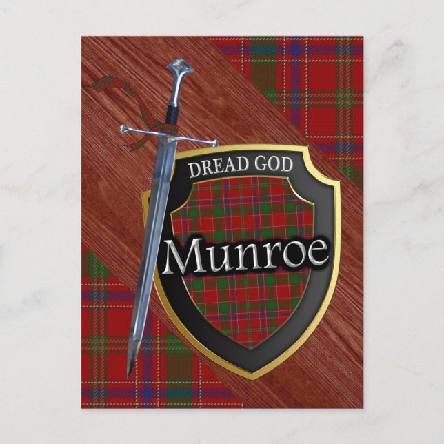 Scottish Clan Munroe Munro Tartan Shield and Sword Postcard (Front)