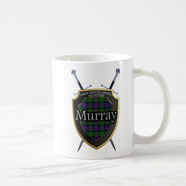 Scottish Clan Murray Tartan Shield & Swords Coffee Mug (Right)