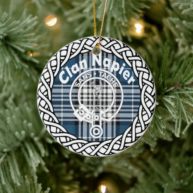 Scottish Clan Napier Tartan and Crest Ceramic Ornament (Tree)
