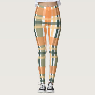 Scottish clan plaid orange green tartan chequered  leggings