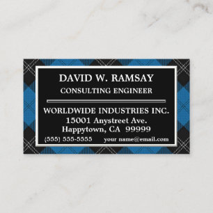 Scottish Clan Ramsay Blue and Black Tartan Plaid Business Card