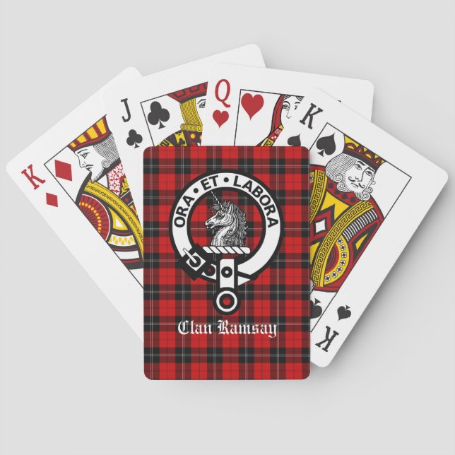 Scottish Clan Ramsay Crest Badge & Tartan Customiz Playing Cards (Back)