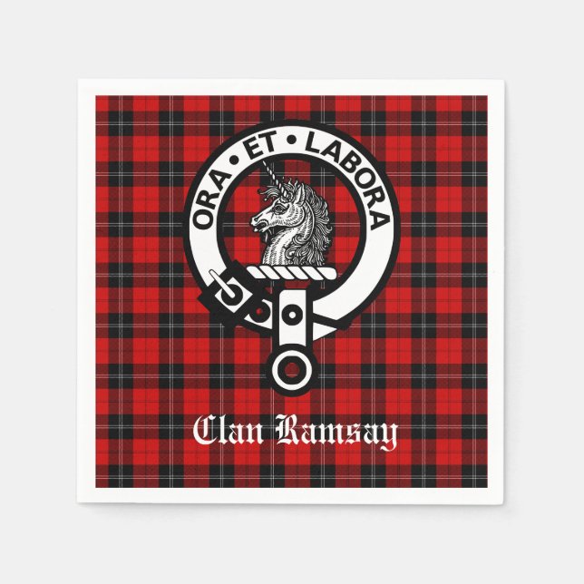 Scottish Clan Ramsay Crest Badge & Tartan Napkin (Front)