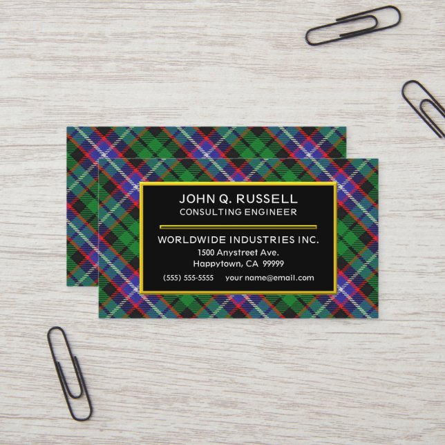 Scottish Clan Russell Tartan Plaid Business Card (Front/Back In Situ)