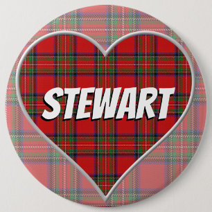 Scottish Clan Stewart Love Tartan Heart 6 Inch Round Button