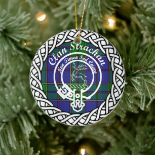Scottish Clan Strachan Tartan and Crest Ceramic Ornament