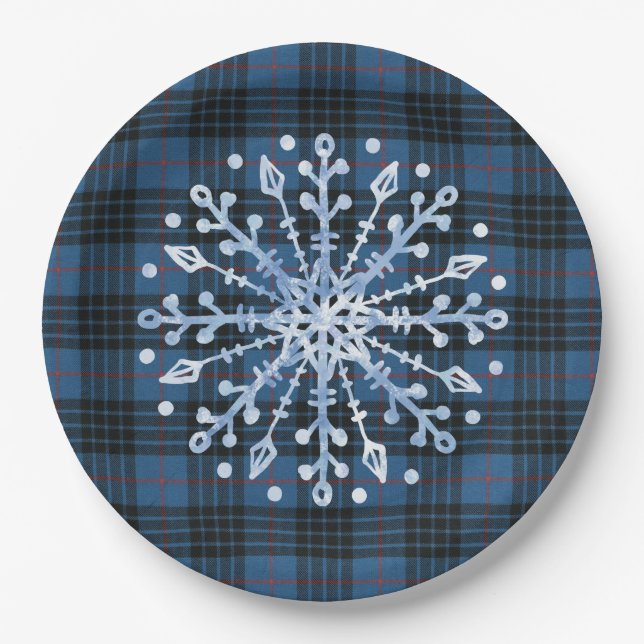 Scottish Clan Tartan MacKay Blue Christmas  Paper Plate (Front)