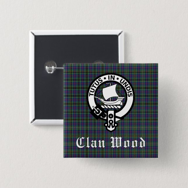Scottish Clan Wood Crest & Tartan  2 Inch Square Button (Front & Back)