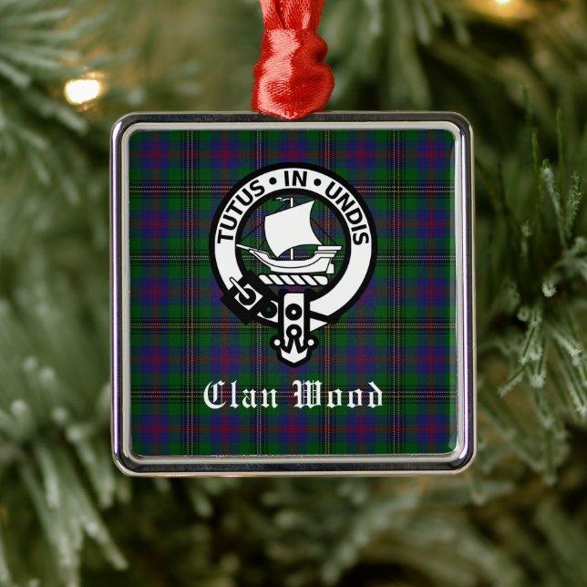 Scottish Clan Wood Crest & Tartan  Metal Ornament (Tree)