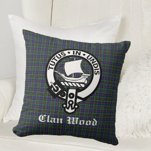 Scottish Clan Wood Crest & Tartan Throw Pillow