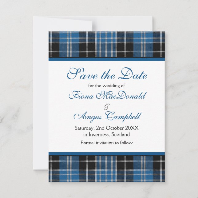 Scottish Clark Tartan Wedding Save the Date Card (Front)