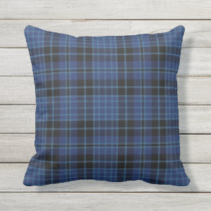 Scottish Clergy Blue Black White Tartan Outdoor Pillow