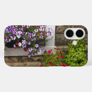 Scottish cottage window with petunias and roses iPhone 16 case