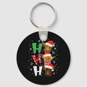 Scottish Cow Print Ho Ho Ho Christmas Pajamas Keychain