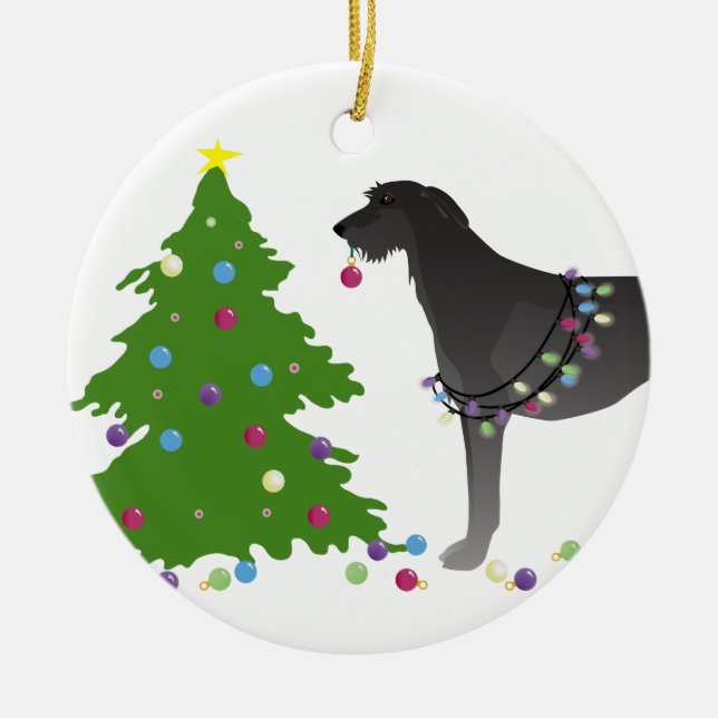 Scottish Deerhound Christmas Design Ceramic Ornament (Front)