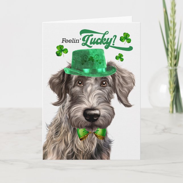 Scottish Deerhound Dog Lucky St Patrick's Day Holiday Card (Front)