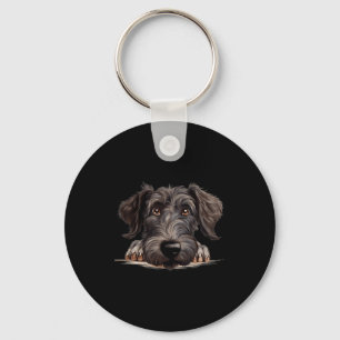Scottish Deerhound Dog Mom Dad Peeking Puppy Keychain