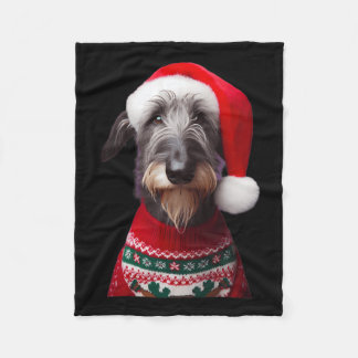 Scottish Deerhound Dog With Santa Hat Christmas Xm Fleece Blanket