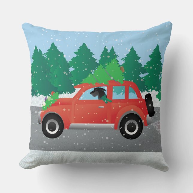 Scottish Deerhound Driving Car - Tree on Top Throw Pillow (Front)