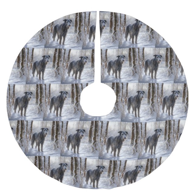 Scottish Deerhound Let It Snow Christmas Brushed Polyester Tree Skirt (Front)