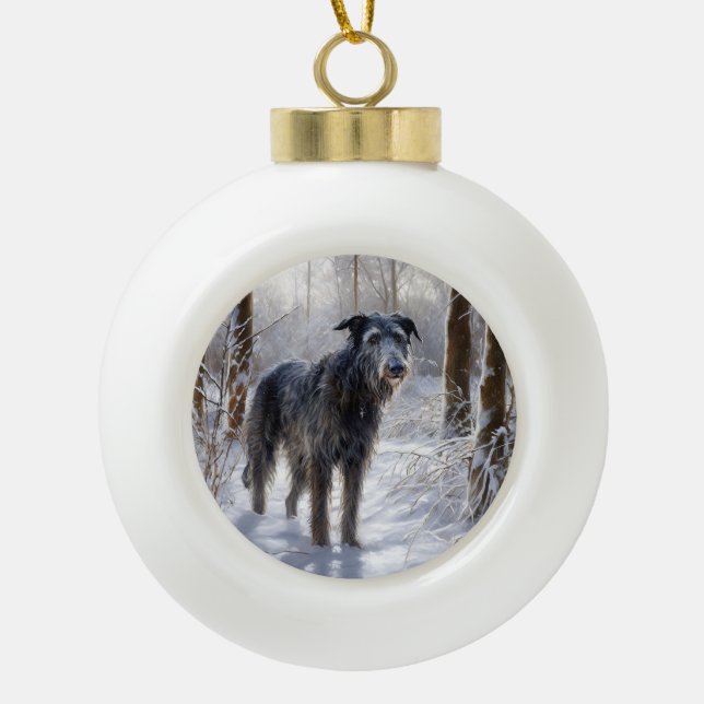Scottish Deerhound Let It Snow Christmas Ceramic Ball Christmas Ornament (Front)