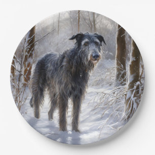 Scottish Deerhound Let It Snow Christmas Paper Plate
