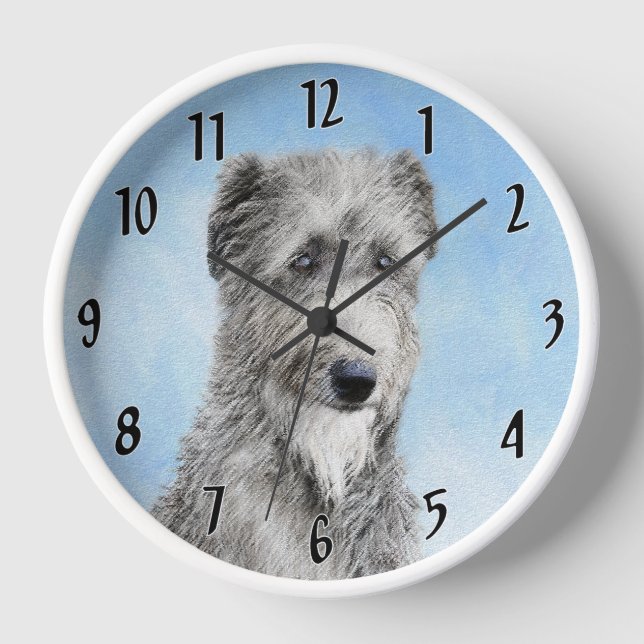Scottish Deerhound Painting - Cute Original Dog Ar Clock (Front)
