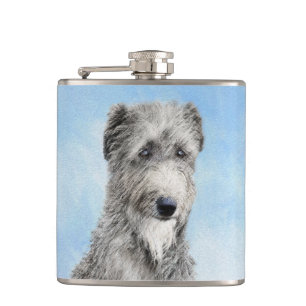 Scottish Deerhound Painting - Cute Original Dog Ar Hip Flask