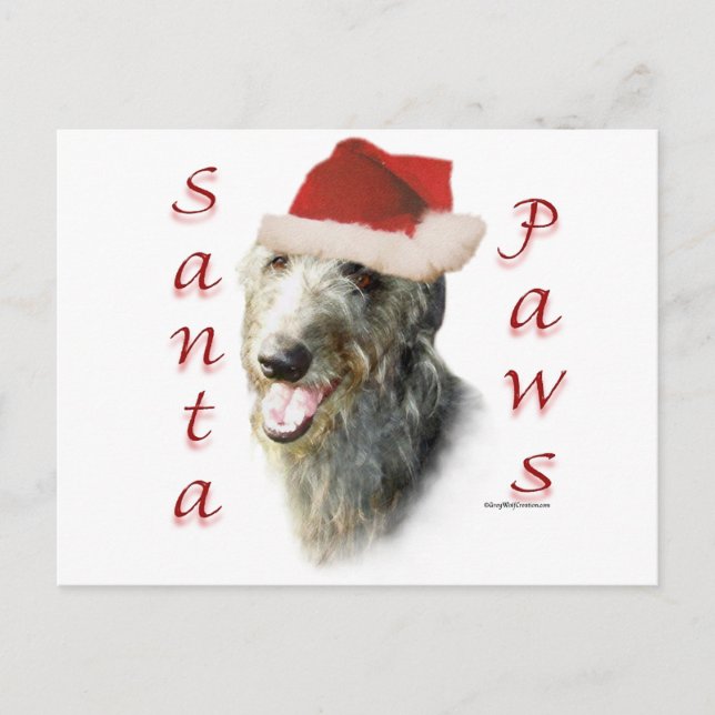 Scottish Deerhound Santa Paws Holiday Postcard (Front)