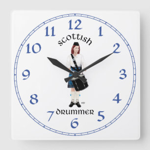 Scottish Drummer - Blue Kilt Square Wall Clock