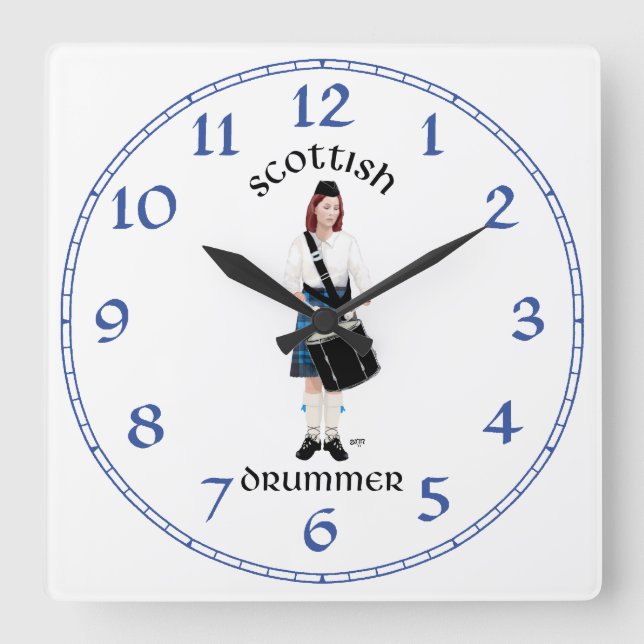 Scottish Drummer - Blue Kilt Square Wall Clock (Front)