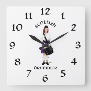 Scottish Drummer - Purple Kilt Square Wall Clock