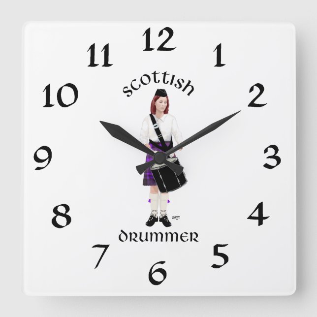 Scottish Drummer - Purple Kilt Square Wall Clock (Front)