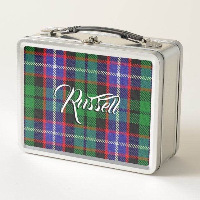 Scottish Eats! Clan Russell Tartan Plaid Metal Lunch Box (Front)