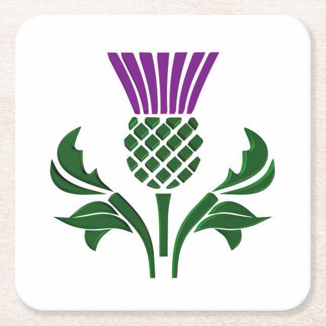 Scottish emblem thistle square paper coaster (Front)