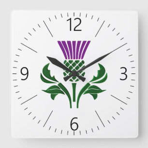 Scottish emblem thistle square wall clock