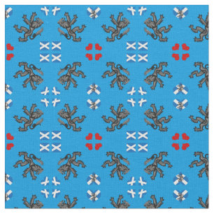 Scottish Flag & Lion Hearts, Scotland fashion BLU2 Fabric