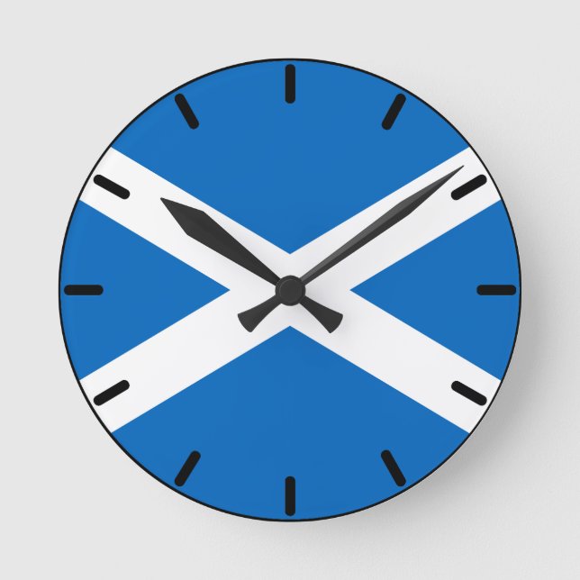 Scottish Flag of Scotland Saint Andrew’s Cross Sal Round Clock (Front)