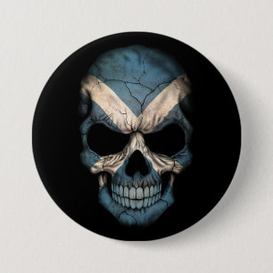Scottish Flag Skull on Black 3 Inch Round Button