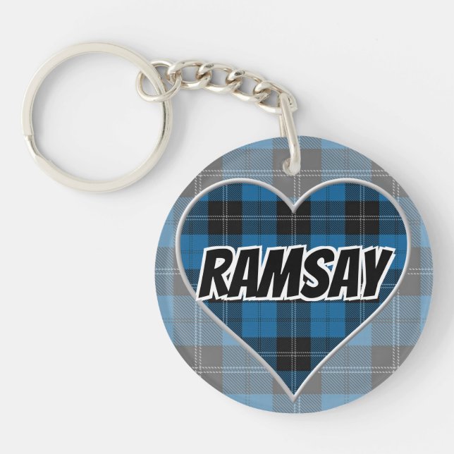 Scottish Flash Clan Ramsay Blue Tartan Heart Keychain (Front)