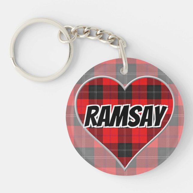 Scottish Flash Clan Ramsay Red Tartan Heart Keychain (Front)