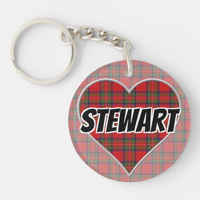 Scottish Flash Clan Stewart Tartan Heart Keychain (Front)