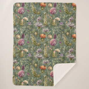 Scottish flowers sherpa blanket