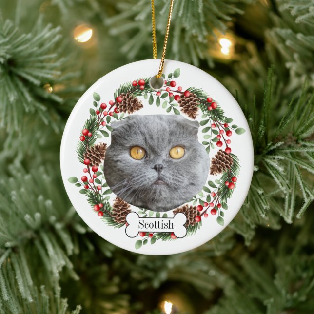 scottish fold cat ceramic ornament (Tree)