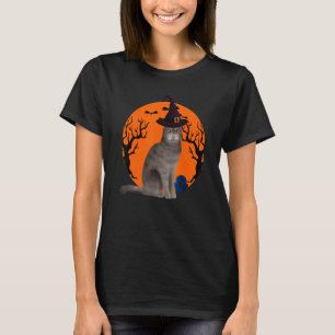 Scottish Fold Cat Cute Halloween Witch Hat And Moo T-Shirt